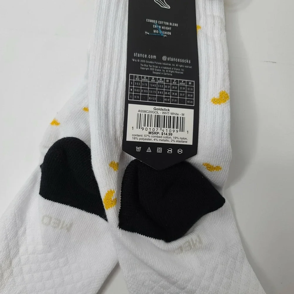 Stance Superbad Movie Goldslick White Gold Socks Medium A558C20GOL NWT